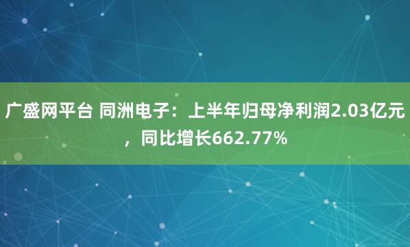 广盛网平台 同洲电子：上半年归母净利润2.03亿元，同比增长662.77%