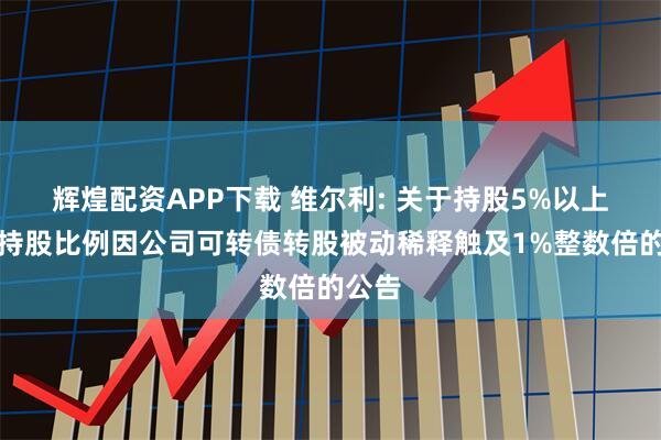 辉煌配资APP下载 维尔利: 关于持股5%以上股东持股比例因公司可转债转股被动稀释触及1%整数倍的公告