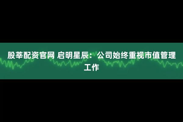 股莘配资官网 启明星辰：公司始终重视市值管理工作